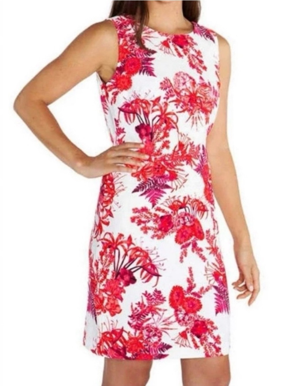 Mario Serrani Sleeveless White Floral Red & White Summer Dress
